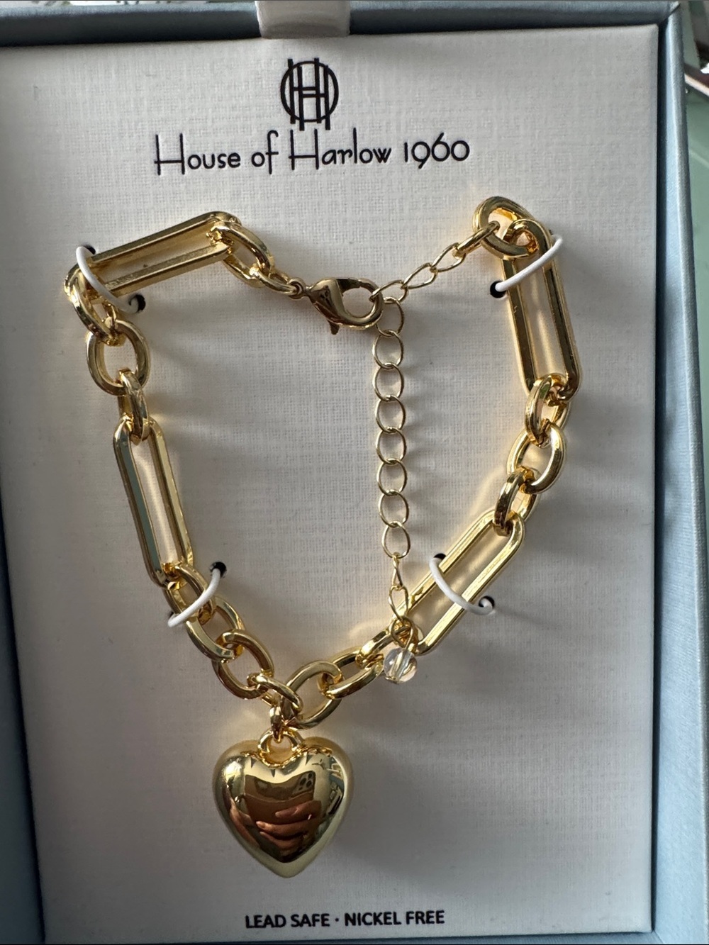 NWT House of Harlow 1960 Gold Heart Charm Link bracelet
